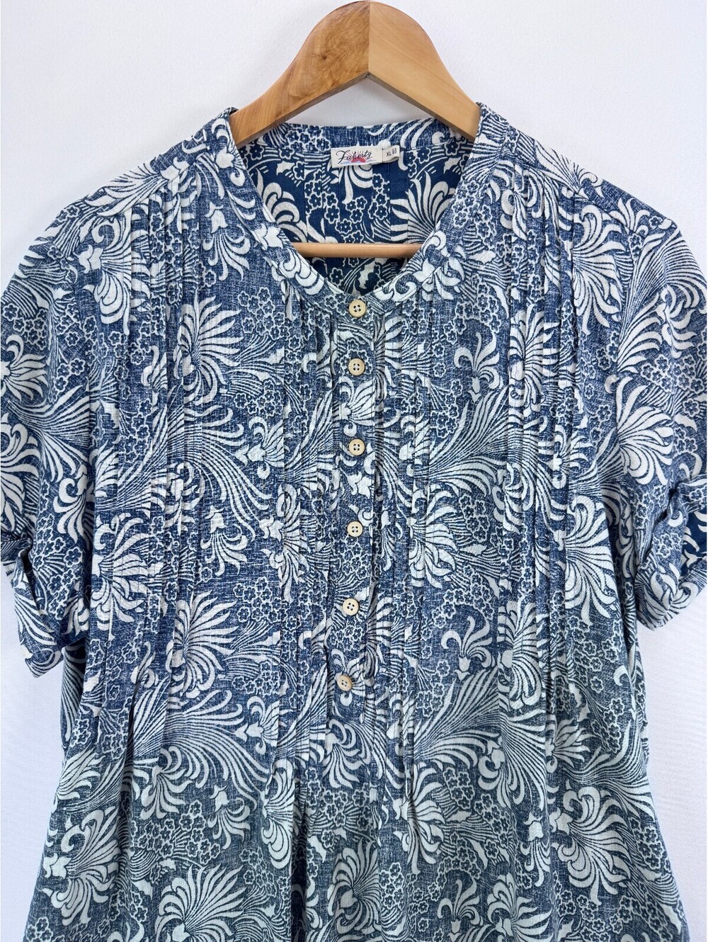 Faherty Blue Pockets Floral Coastal Cottagecore Linen Tunic Dress Womens XL - Picture 2 of 10